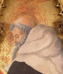 Profiel van Dalbono Edward detail van Altaarstuk van Lazara, door Francesco Squarcione (1397-1468)