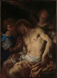 Dode Christus, ondersteund door engelen