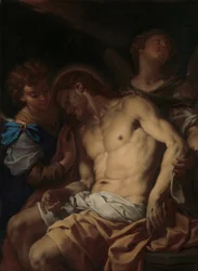 Dode Christus Ondersteund door Engelen