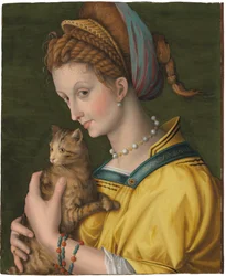 Portret van een Jonge Dame met een Kat