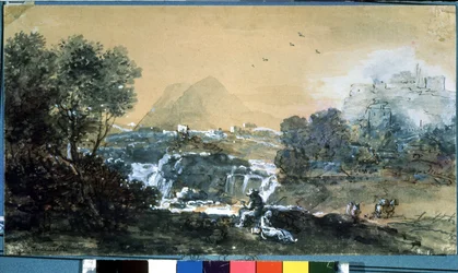 Landschap met waterval.
