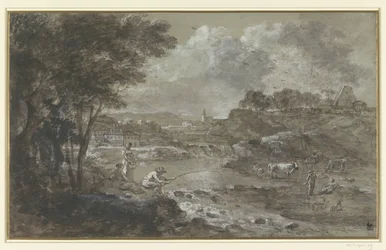 Rivierlandschap met visser
