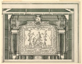 Dwarsdoorsnede, proscenium en gordijn, Teatro Filarmonico, Verona