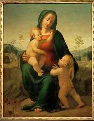 Madonna en kind met Johannes de Doper (schilderij op hout)