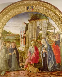Aanbidding van het Kind door St. Ambrosius en St. Bernardus
