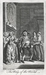 Scène uit The Way of the World, door William Congreve (1670-1729), gravure door Charles Grignon naar een tekening van Francis Hayman in Lincoln