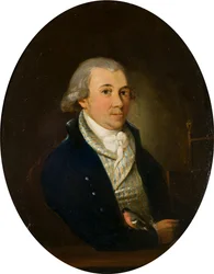 Portret van een heer met een goudvink