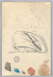 Schets van Draperie voor Zittend Figuur