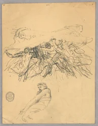 Schets van figuren die een kruis dragen