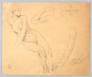 Schetsen van een vrouwelijke naakt en armen