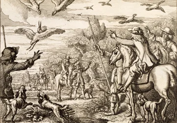 Reigerjacht, gegraveerd door Wenceslaus Hollar, 1671
