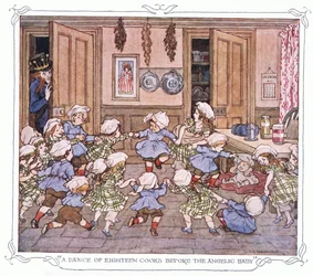 "Een dans van achttien koks voor de engelachtige baby", uit The Magic Fishbone pub.by Warne  Co, c.1940 (kleurenlitho)