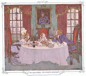 Hij bracht de boodschap van de fee, uit The Magic Fishbone pub.by Warne  Co, c.1940 (kleurenlitho)