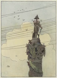 Londen: Decorating Nelson (kleurenlitho)