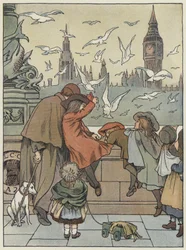 Londen: Feeding the Gulls (kleurenlitho)
