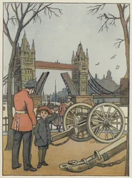 Londen: De Tower Bridge (kleurenlitho)
