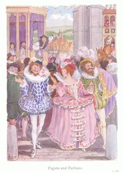 Heidenen en puriteinen (kleurenlitho)