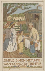 Eenvoudige Simon ontmoette een taartman die naar de kermis ging (kleurenlitho)