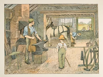 De smid, uit Vier en twintig zwervers, pub. 1900 (kleurenlitho)