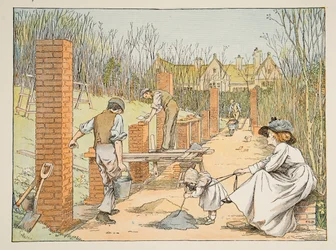De bouwvakker, uit Vier en twintig zwoegers, pub. 1900 (kleurenlitho)