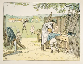 De timmerman, uit Vier en twintig zwoegers, pub. 1900 (kleurenlitho)