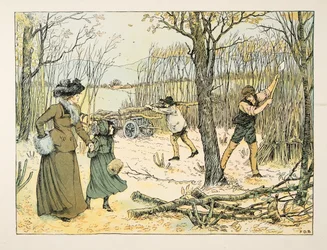 De houthakker, uit Vier en twintig zwoegers, pub. 1900 (kleurenlitho)