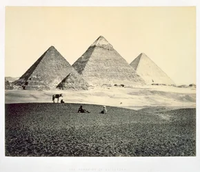 De piramides van El-Geezeh vanuit het zuidwesten, Egypte, 1858