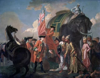 Lord Clive ontmoet Mir Jafar na de Slag bij Plassey