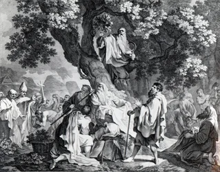De Druïden, of de Bekering van de Britten tot het Christendom, gegraveerd door Simon Francois Ravenet, gedrukt in 1778