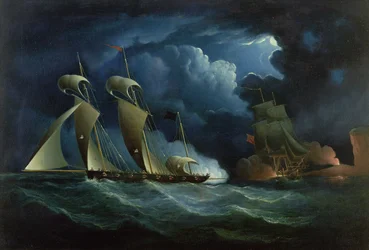 Een Douane Brig die de Piraat Lugger Will Watch Aanvalt