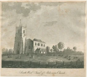 Alrewas Kerk: aquatint gravure, nd [?18e eeuw]