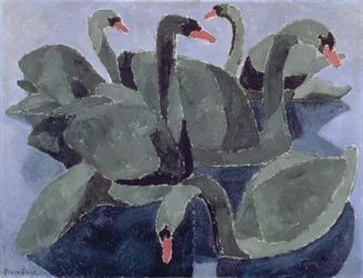 Zwarte zwanen op een blauwe achtergrond, c.1909 (olieverf op doek)