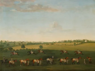 De renpaarden van Sir Charles Warre Malet tijdens de training