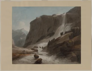 Waterval tussen Chiavenna en de Splügenberg, 1784