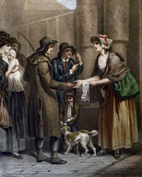 Verkoper van bladmuziek voor nieuwe liedjes, gravure door Francis Wheatley (1747-1801) uit Cries in London, Verenigd Koninkrijk