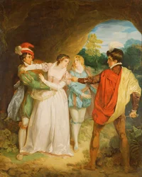 Valentine redt Silvia van Proteus, uit William Shakespeare