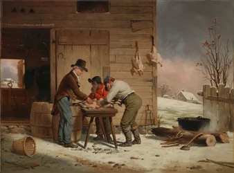 Voorbereidingen voor Kerstmis, kalkoenen plukken