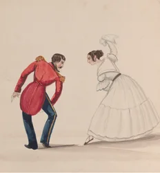 Een Peruaanse man en vrouw dansen de Zamacueca, uit een groep tekeningen die..., ca. 1848