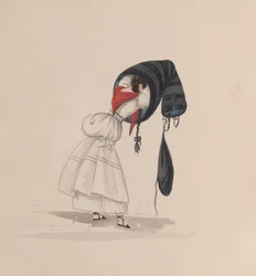 Een vrouw die haar saya aantrekt, gezien van achteren, uit een groep tekeningen die... ca. 1848