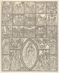 De vijftien mysteries en de Maagd van de Rozenkrans moderne impressie, 1488