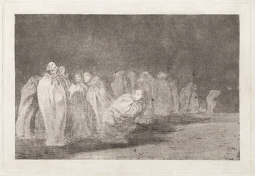 Los ensacados (De Mannen in Zakken), ook bekend als So el sayal, hay al (Er is iets onder het Zakkenkleed), uit de serie Los disparates (Los proverbios)