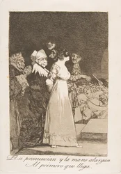 Plaat 2 uit Los Caprichos: Ze zeggen ja en geven hun hand aan de eerste de beste El si..., 1799