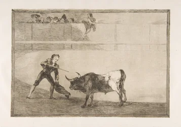 Plaat 30 van de Tauromaquia: Pedro Romero die de stilstaande stier doodt, 1816