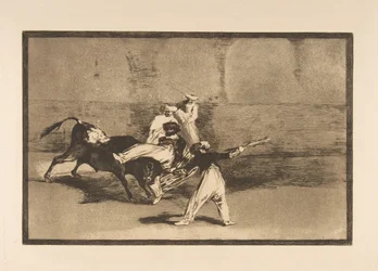 Plaat 8 uit de Tauromaquia: Een Moor gegrepen door de stier in de arena, ca. 1816.