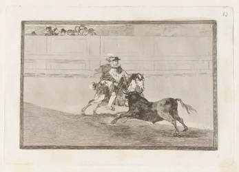 Een Spaanse ridder in de ring die korte speren breekt zonder de hulp van assistenten, Plaat 13 uit La tauromaquia