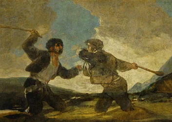 Duel met knuppels ... (schilderij op doek)