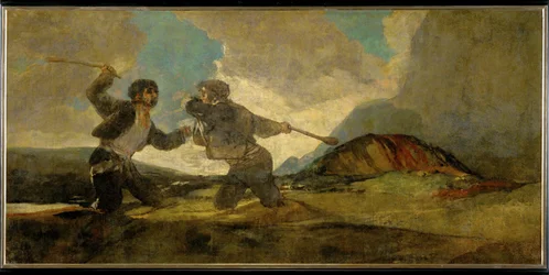 Duel met knuppels (schilderij op doek)