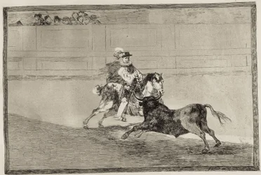 Een Spaanse ridder te paard in de arena breekt korte lansen zonder de hulp van assistenten. 1816. Spanje. Madrid (Autonome Gemeenschap). Madrid. Nationale Bibliotheek