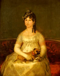 Portret van Dona Francisca Vicenta Chollet y Caballero, zittend, driekwart lengte, met een schoothondje, 1806