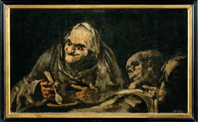 Twee oude mannen aan het eten (schilderij op doek)